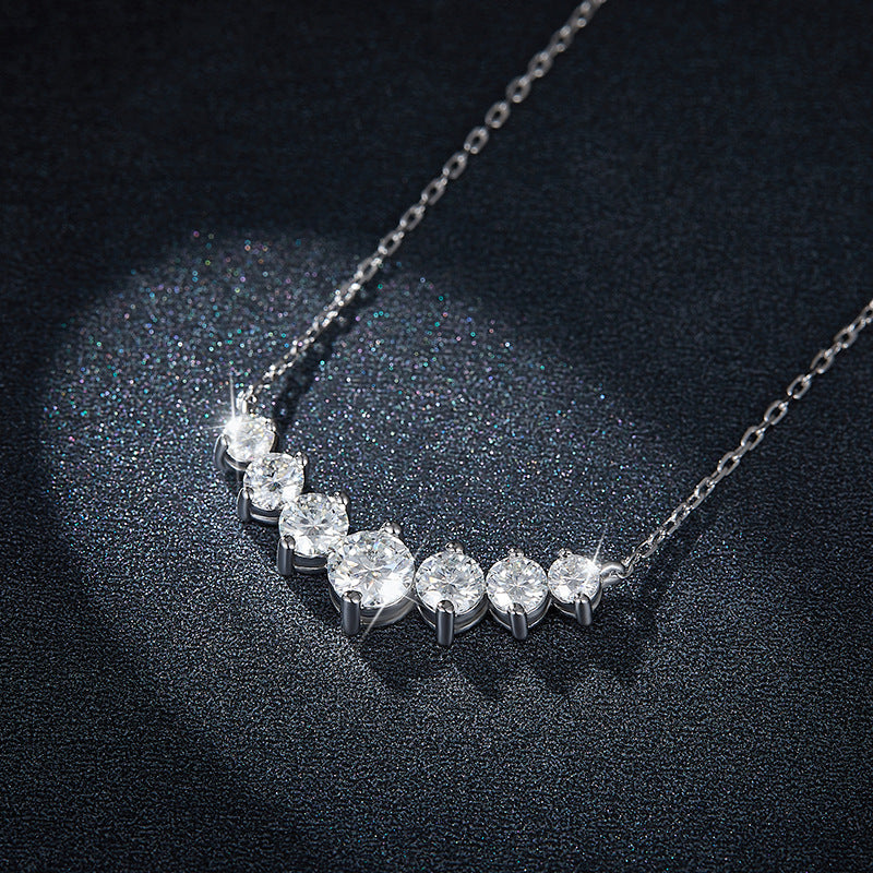 V-Shape Moissanite Pendant Necklace, Graduated Round Stone Cluster product image