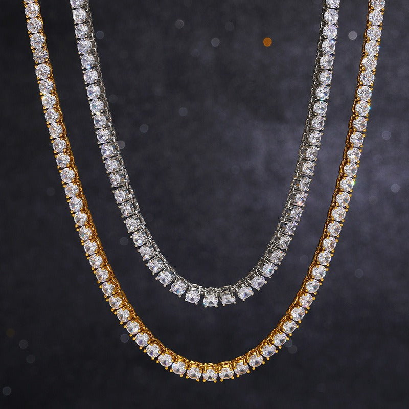 Unisex Iced Out Tennis Chain Necklace or Bracelet, Round Cut Cubic Zirconia Geometric Hip Hop Chain in Gold or Silver Tone product image