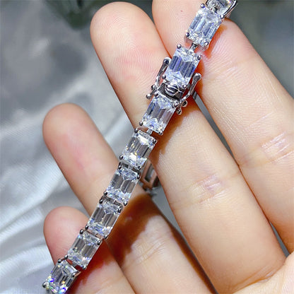 Emerald Cut Moissanite Tennis Bracelet for Women, Full Stone Link Bracelet 17cm 18cm 19cm 20cm