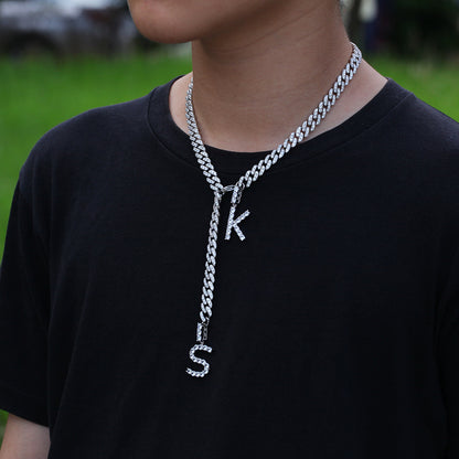 Personalized Double Letter Cuban Chain Necklace with Cubic Zirconia Pendant for Women & Men