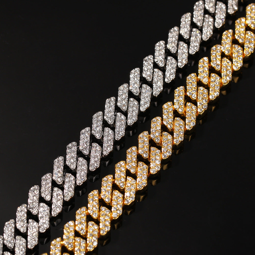 Men’s Iced Out Cuban Link Chain Necklace & Bracelet Set, Gold Plated or Silver Plated Crystal Statement Jewelry