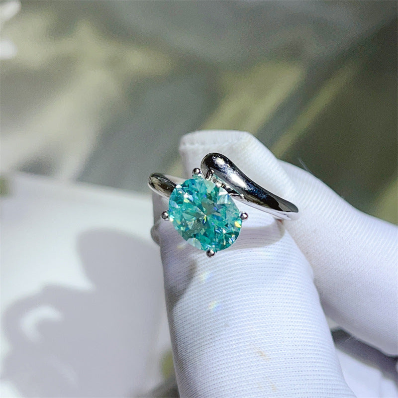 2 Carat Paraiba Green Moissanite Ring for Women in S925 Silver, U-Shape Solitaire Engagement Ring product image