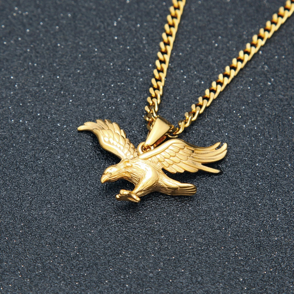 Gold Plated Stainless Steel Eagle Pendant Necklace with 3mm Cuban Chain for Women and Men product image