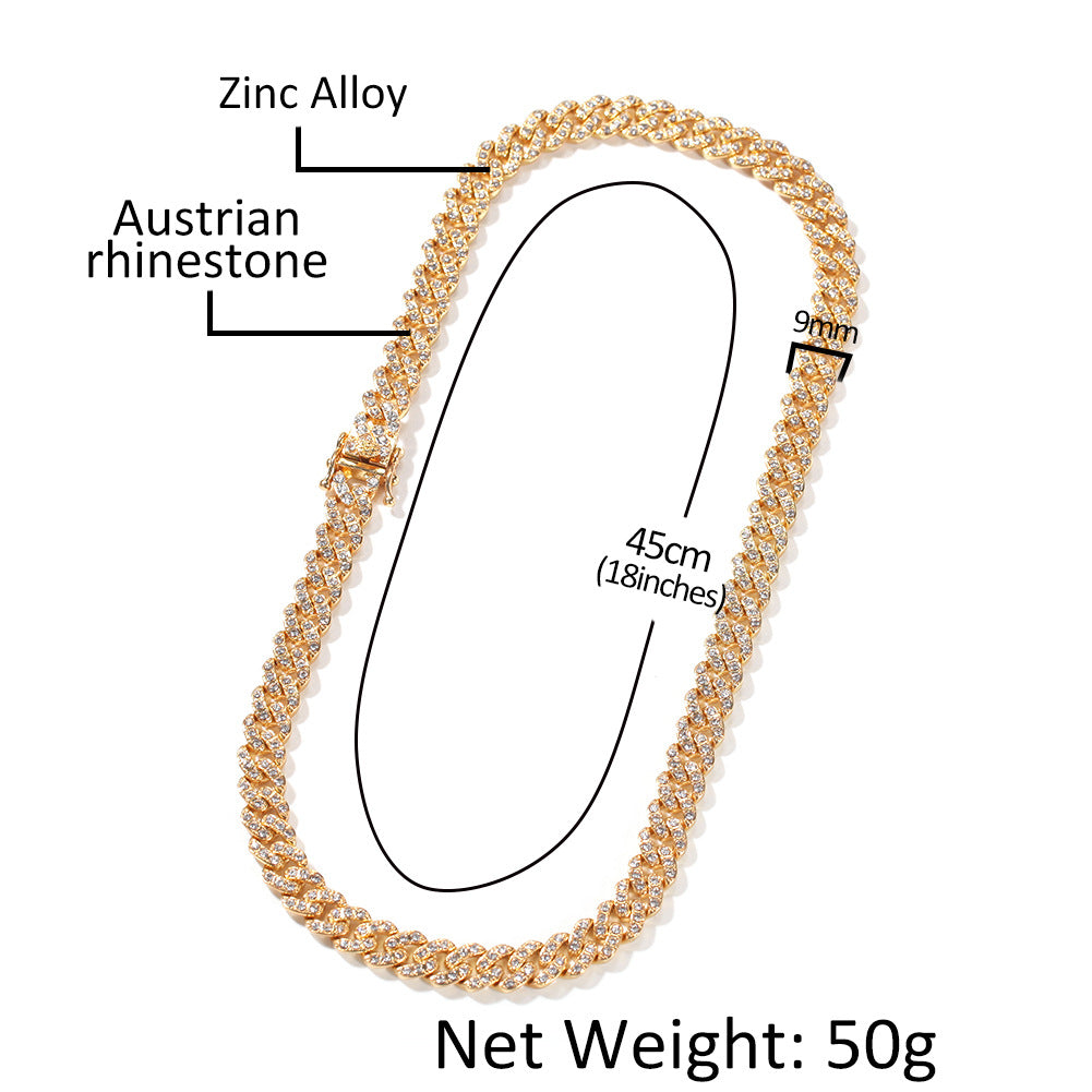 Iced Cuban Link Chain Necklace Bracelet Set for Women & Men, Gold Plated or Silver Plated Statement Chain Jewelry product image