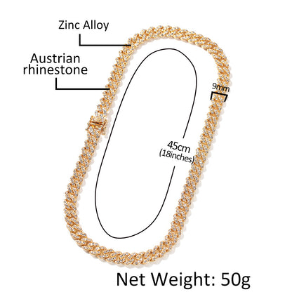 Iced Cuban Link Chain Necklace Bracelet Set for Women & Men, Gold Plated or Silver Plated Statement Chain Jewelry