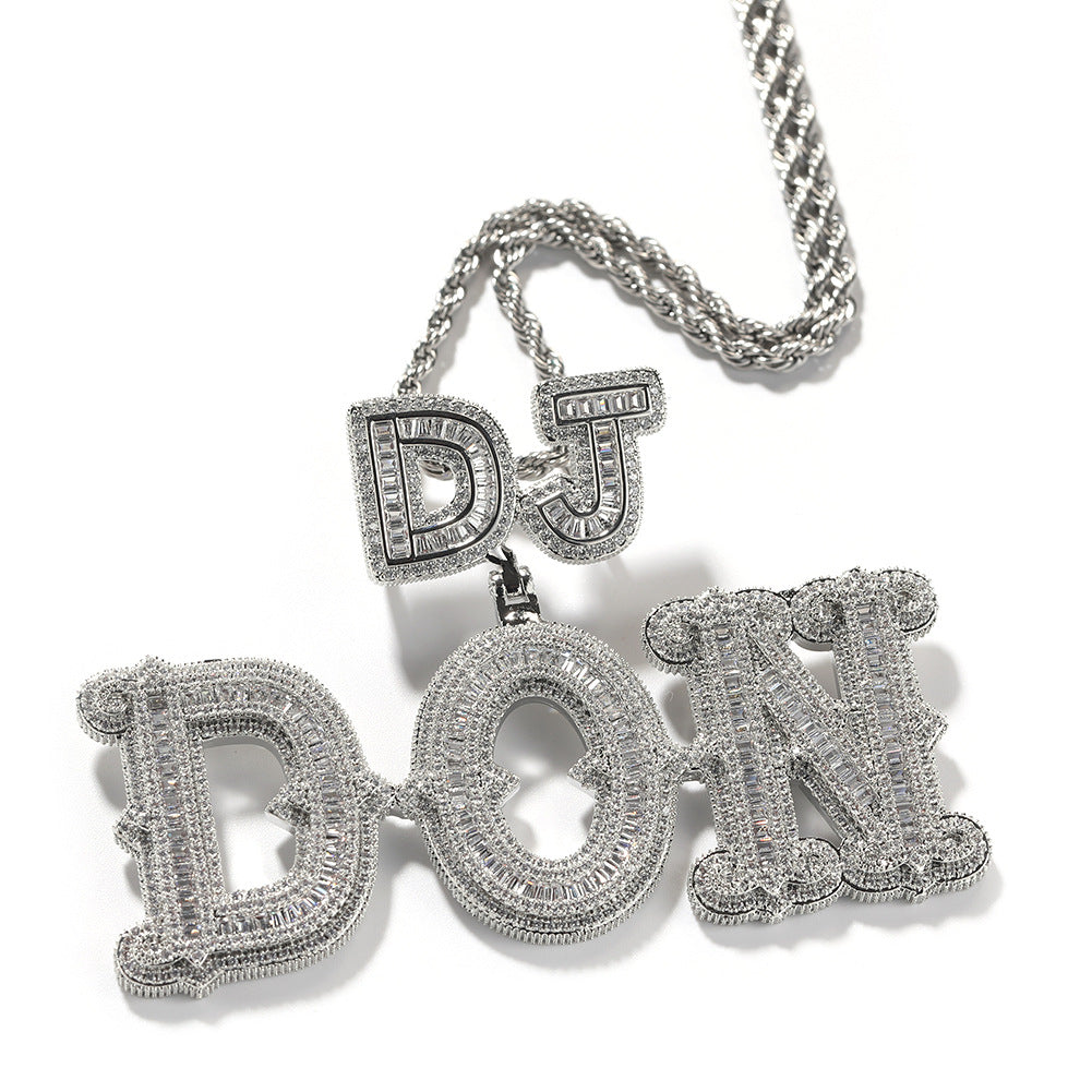Iced Letter & Number Pendant Necklace in Silver Tone with Cubic Zirconia Hip Hop Chain for Women & Men