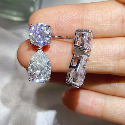 16 Carat D Color Moissanite Teardrop Drop Earrings in Silver