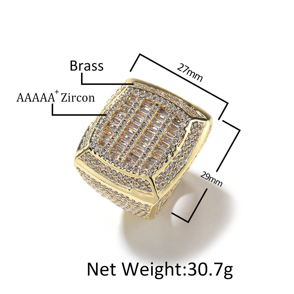 Men’s Square Statement Ring with Cubic Zirconia - Gold Plated or Silver Plated Hip Hop Fashion Ring product image