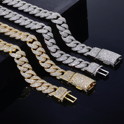 14 mm Iced Cuban Hip Hop Necklace or Bracelet with Cubic Zirconia on a Copper Base - CHA418