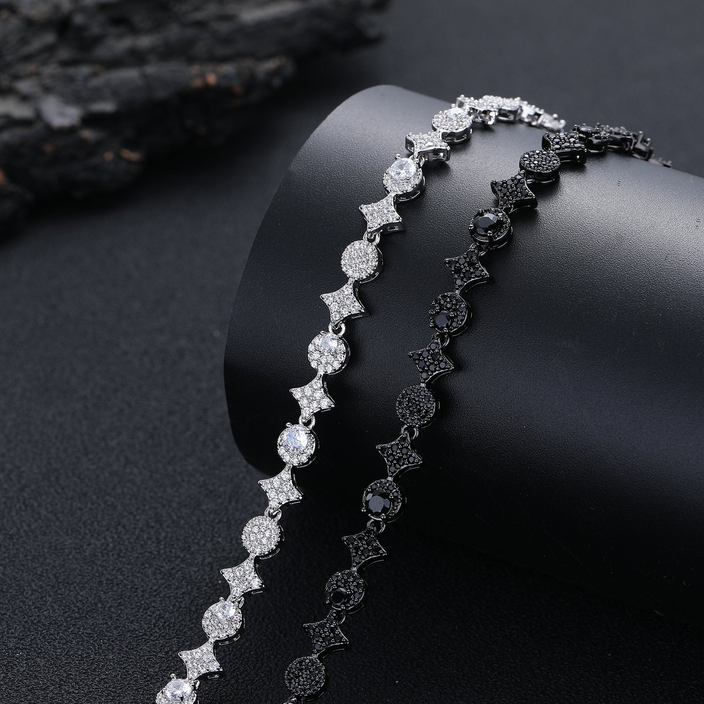 Iced Out Four-Point Star Tennis Chain Necklace and Bracelet, 9MM CZ Geometric Jewelry