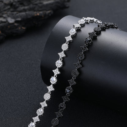 Iced Out Four-Point Star Tennis Chain Necklace and Bracelet, 9MM CZ Geometric Jewelry