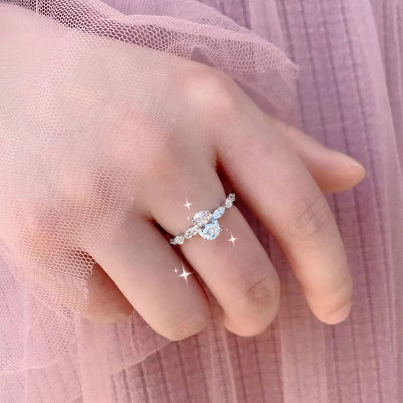 Oval Moissanite Ring with Geometric Side Stones - 1 Carat & 2 Carat Statement Ring for Women product image