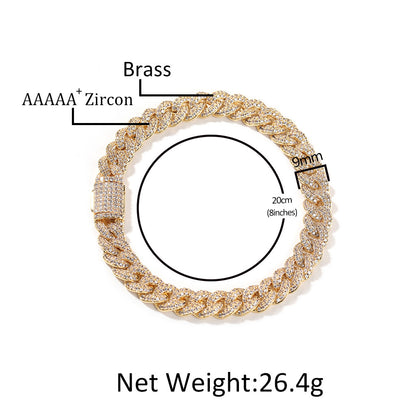 Iced Out Cuban Link Bracelet and Necklace Set for Women and Men, Silver or Gold Color Crystal Chain Jewelry