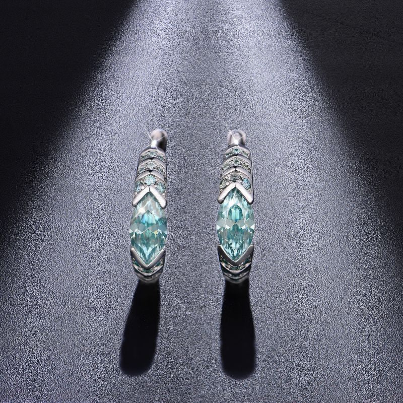Blue Green Marquise Hoop Earrings, Eye of Horus Inspired Huggie Earrings, S925 Silver 18k Gold Plated Unisex Jewelry product image