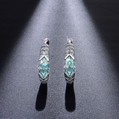 Blue Green Marquise Hoop Earrings, Eye of Horus Inspired Huggie Earrings, S925 Silver 18k Gold Plated Unisex Jewelry