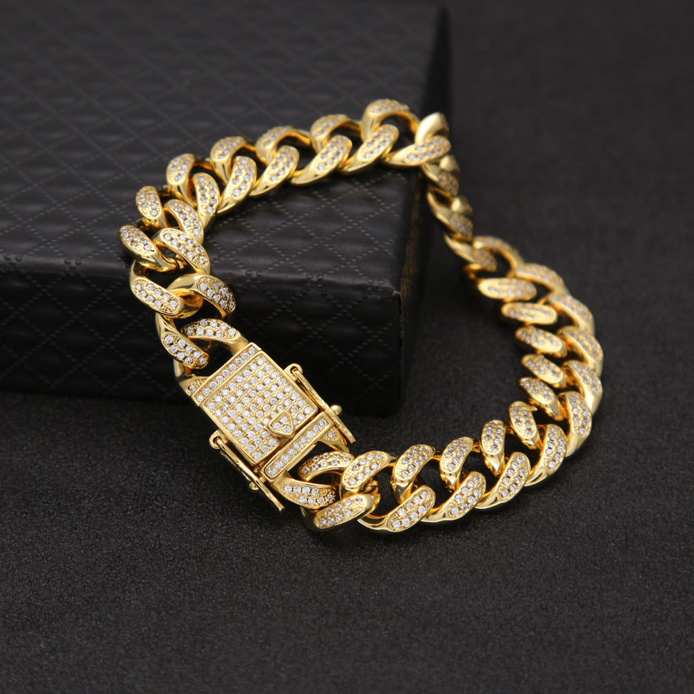 Men’s Iced Cuban Link Chain Bracelet – Gold Plated & Silver Plated Hip Hop Statement Jewelry