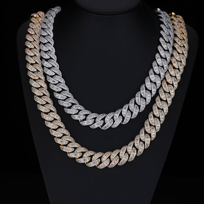 Iced Out Cuban Link Chain Necklace Bracelet, 20mm Hip Hop Cubic Zirconia Jewelry