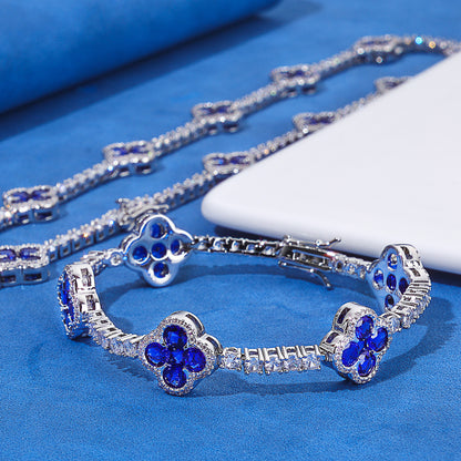 3 mm Blue Clover CZ Tennis Hip Hop Bracelet with Copper Base - CHA362