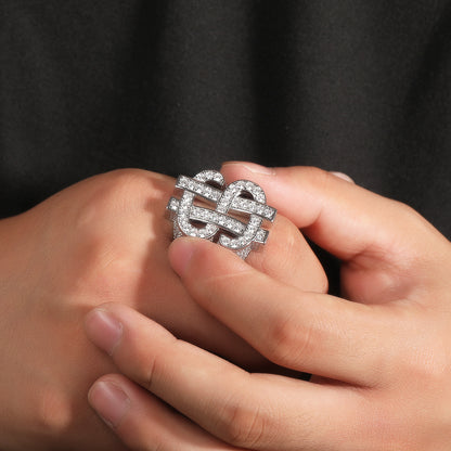 Unisex Iced Cubic Zirconia Statement Ring in Silver or Gold Color