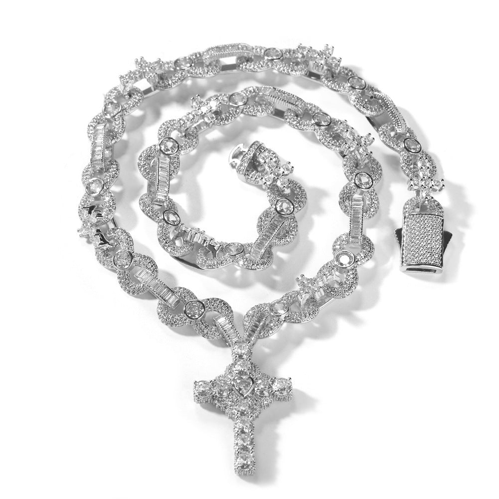 Iced Cross Pendant Necklace with Cubic Zirconia Chain,Statement Hip Hop Necklace product image