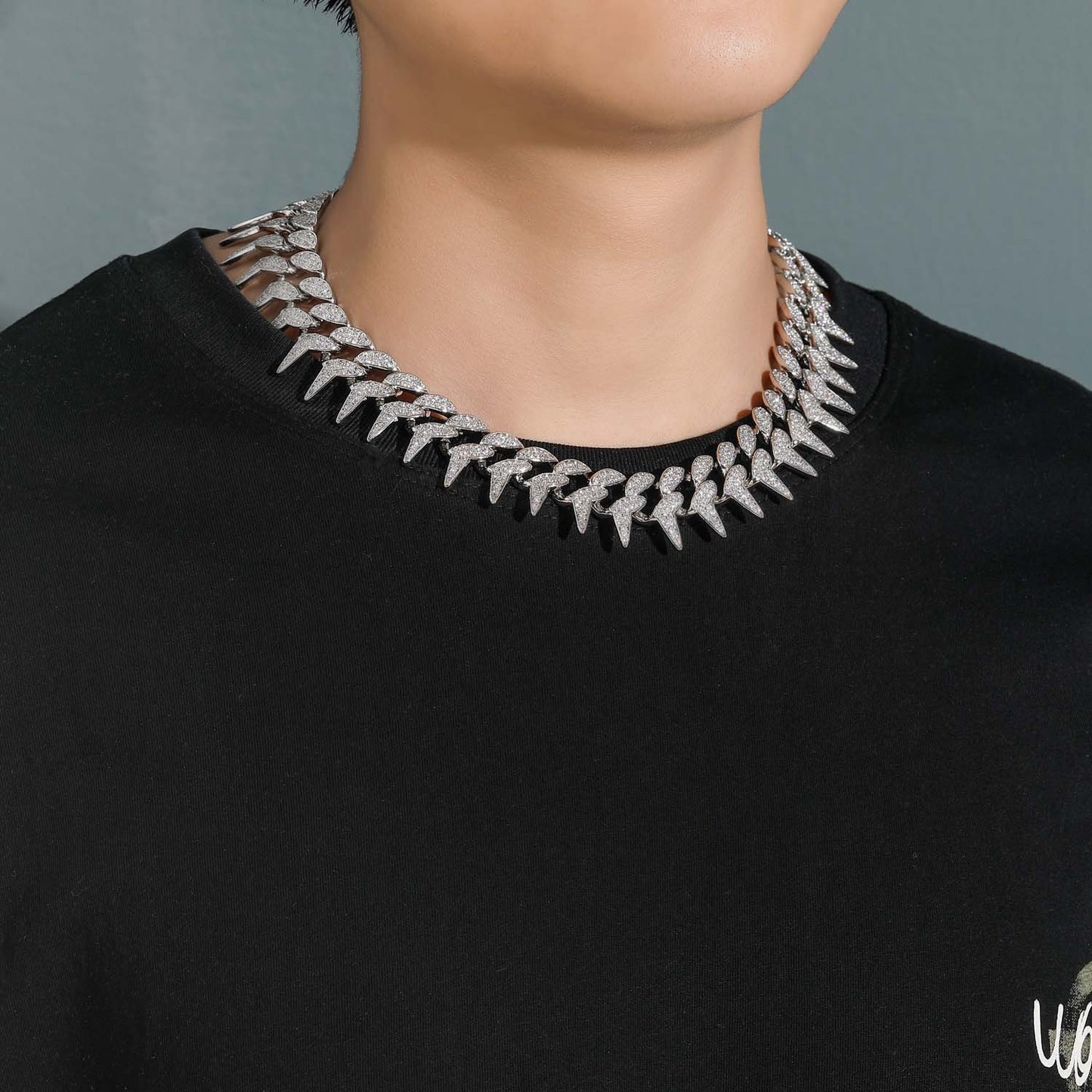 Hip Hop Punk Cuban Link Thorn Cubic Zirconia Necklace for Men