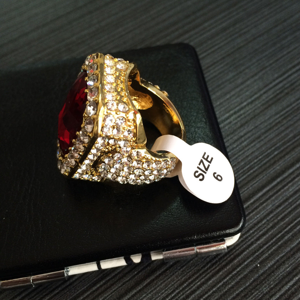 Unisex Hip Hop Square Gem Statement Ring with Crystal Pave - Gold or Silver Plated Ruby, Sapphire, Emerald, Black Stone Ring