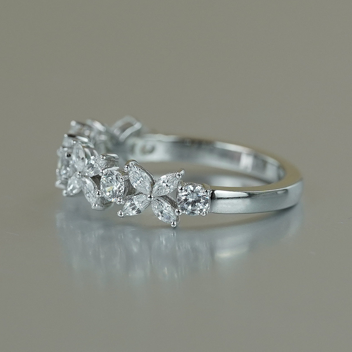 Moissanite Clover Ring, Marquise Cluster Promise Ring, Stackable Wedding Ring product image
