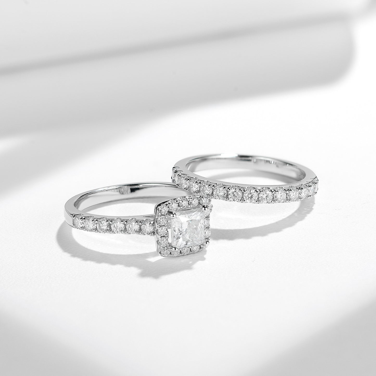 Princess Cut Moissanite Halo Ring Set for Women, Double-Layer Engagement Ring product image