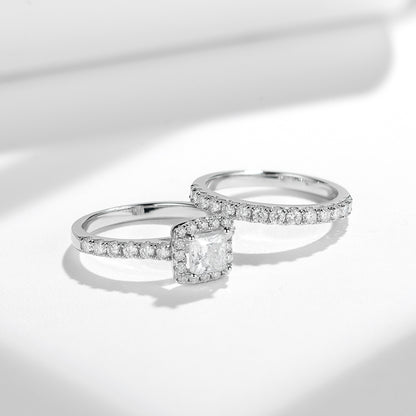 Princess Cut Moissanite Halo Ring Set for Women, Double-Layer Engagement Ring