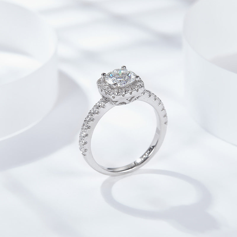 Moissanite Halo Ring for Women, 925 Sterling Silver Cushion Cut Engagement Ring product image