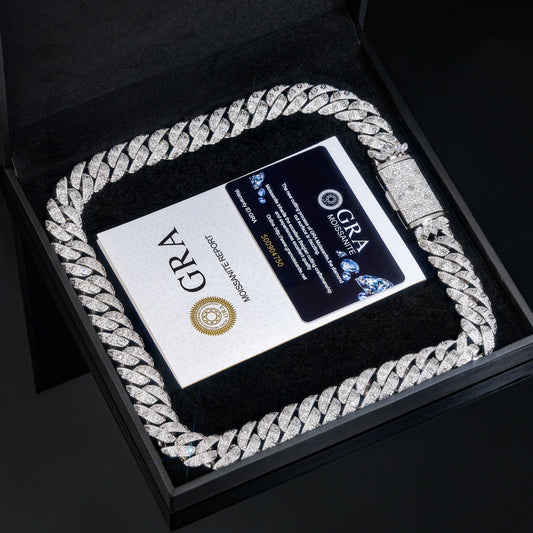 18mm 925 Silver Moissanite Cuban Link Chain Bracelet & Necklace alternate product image