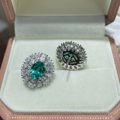 Paraiba-Style Teal Oval Halo Ring for Women, Promise Ring, Engagement Ring