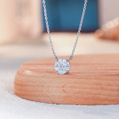 S925 Sterling Silver Moissanite Cluster Pendant Necklace, Round Pavé Collarbone Chain