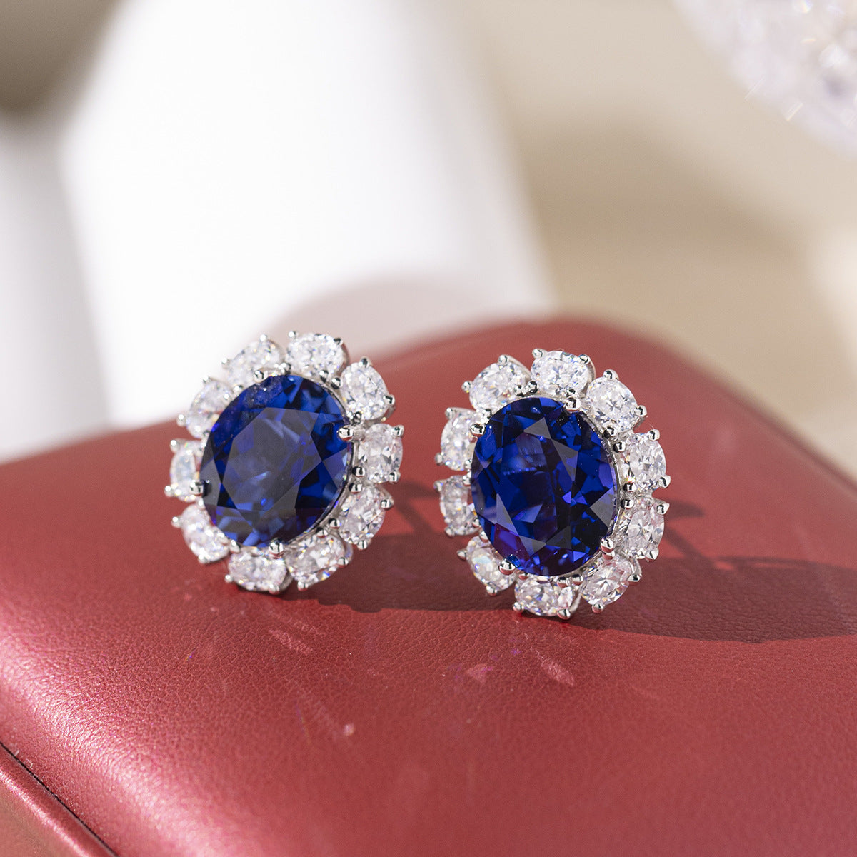 925 Silver Blue Sapphire Jewelry Set with Necklace, Ring & Stud Earrings product image