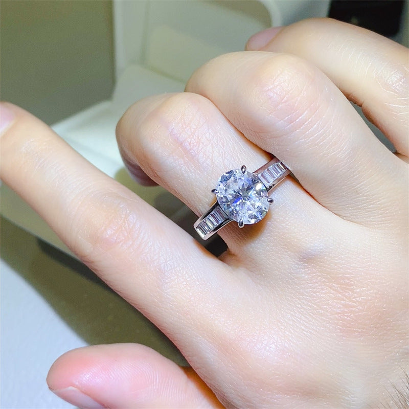 Oval Moissanite Ring with Baguette Side Stones, Vintage Style Engagement Ring for Women product image