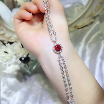 Moissanite Double Layer Bracelet for Women, U Shape Tennis Bracelet with 2 Carat Colored Center Stone