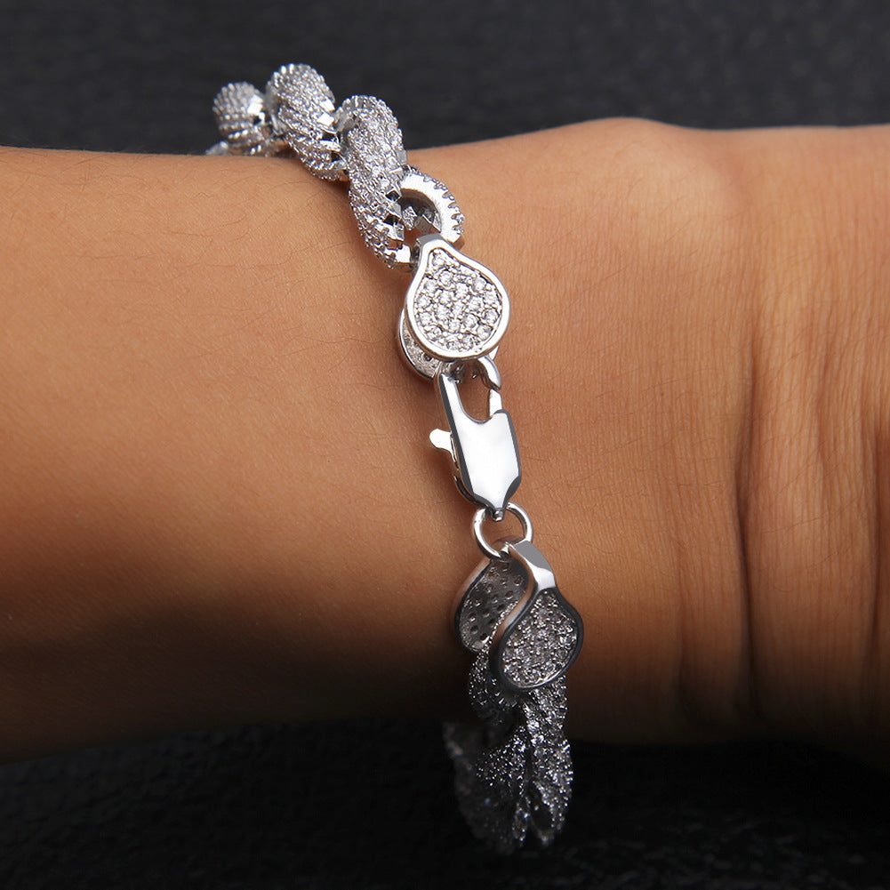 Unisex Iced Cuban Link Bracelet in Copper with Zircon Stones – Hip Hop Statement Chain in Silver & Gold