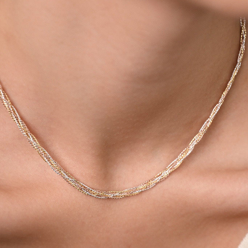 Three-Tone Braided Chain Bracelet, 925 Silver with 18K Gold Accents product image