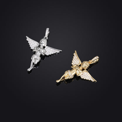 Iced Out Angel Wing Pendant Necklace for Women and Men - Hip Hop Cubic Zirconia Copper Chain Jewelry Gift
