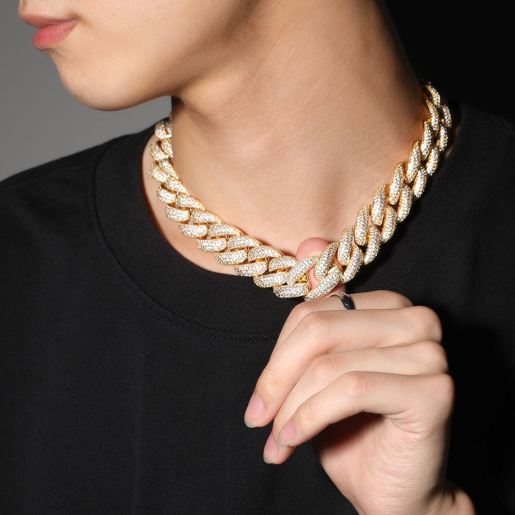 Men’s Iced Out Cuban Link Necklace with Cubic Zirconia Pendant Chain – Gold, Silver & Two Tone Statement Hip Hop Jewelry