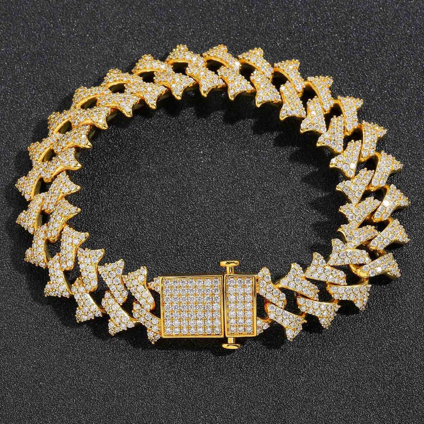 Hip Hop Cuban Link Thorn Spike Cubic Zirconia Bracelet for Men
