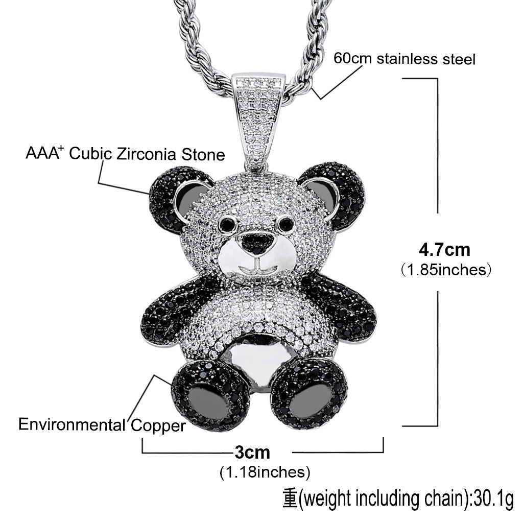 Hip Hop Bear Cat Cubic Zirconia Pendant Necklace for Men and Women