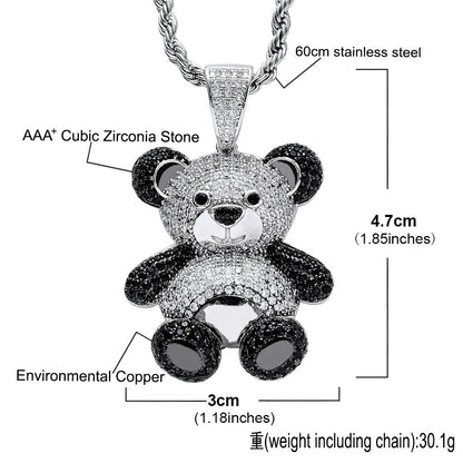 Hip Hop Bear Cat Cubic Zirconia Pendant Necklace for Men and Women