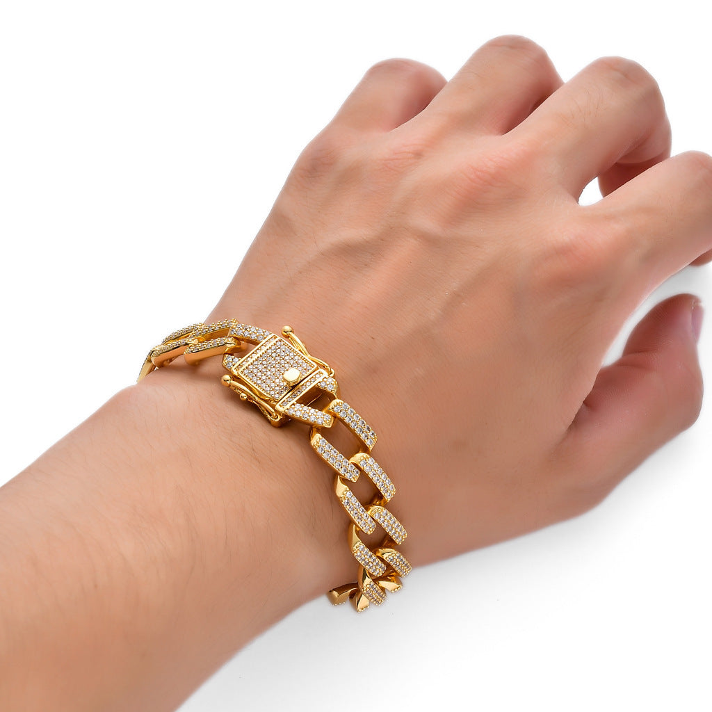 Hip Hop Minimalist Diamond Shape Cuban Link Cubic Zirconia Bracelet for Men