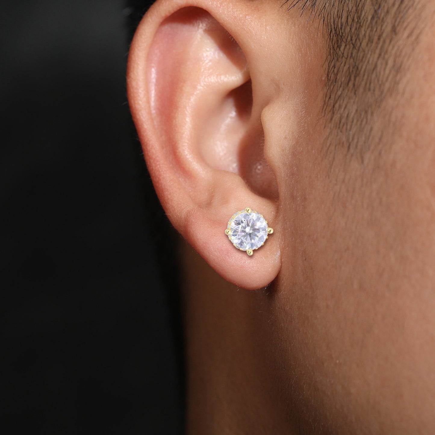 925 Silver D Color Moissanite Stud Earrings for Women and Men, Classic Four Prong Round Geometric Hip Hop Earrings in Gold Tone product image