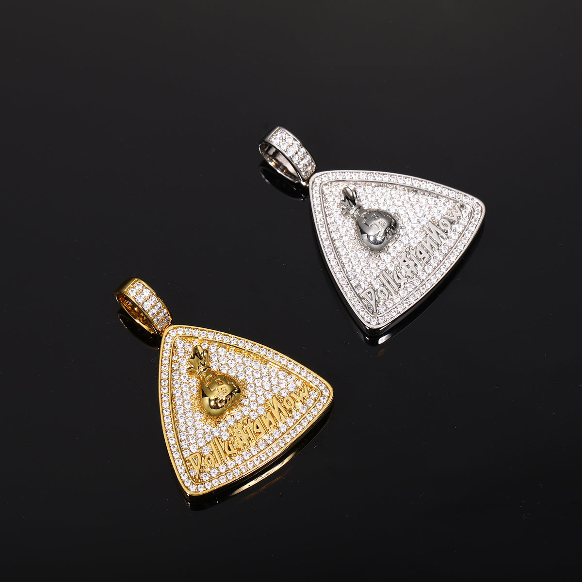 Iced Out Triangle Money Bag Pendant Necklace with Rope Chain product image