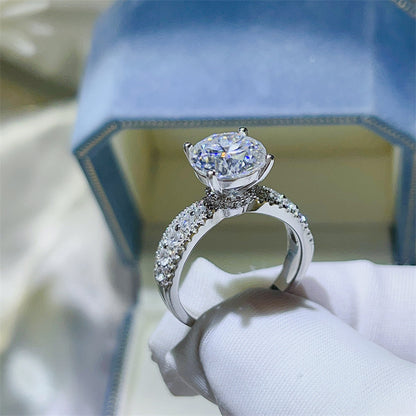 Round Cut Moissanite Ring for Women, Pavé Band Engagement Ring, 2 Carat or 3 Carat Promise Ring