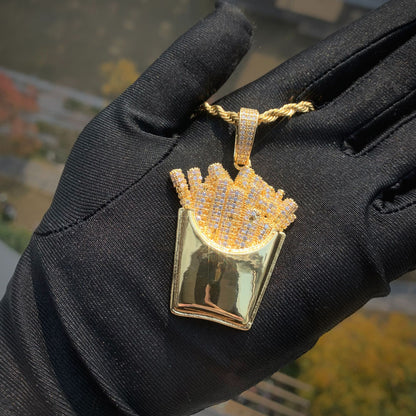 Iced Out Fries Pendant Necklace
