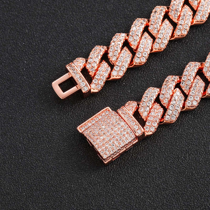 Hip Hop Diamond Shape Cuban Link Cubic Zirconia Necklace for Men