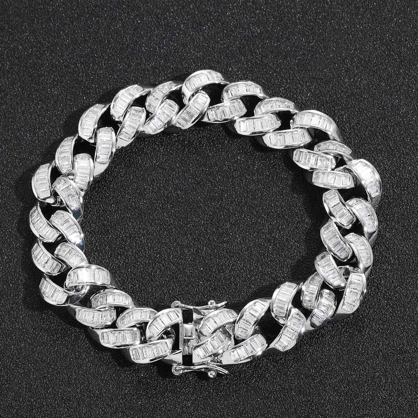 Hip Hop Light Luxury Square Cuban Link Cubic Zirconia Bracelet for Men